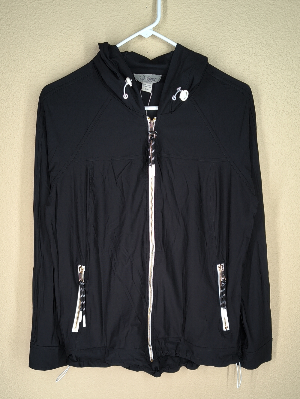 Charlie Paige Black Hooded Zip-Up Windbreaker Jacket Nwt Size Small Oversized